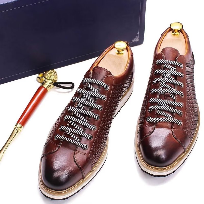 Formele Schoenen Heren Elegante Zakelijke Sneakers Met Veters Rundleer - Koffie