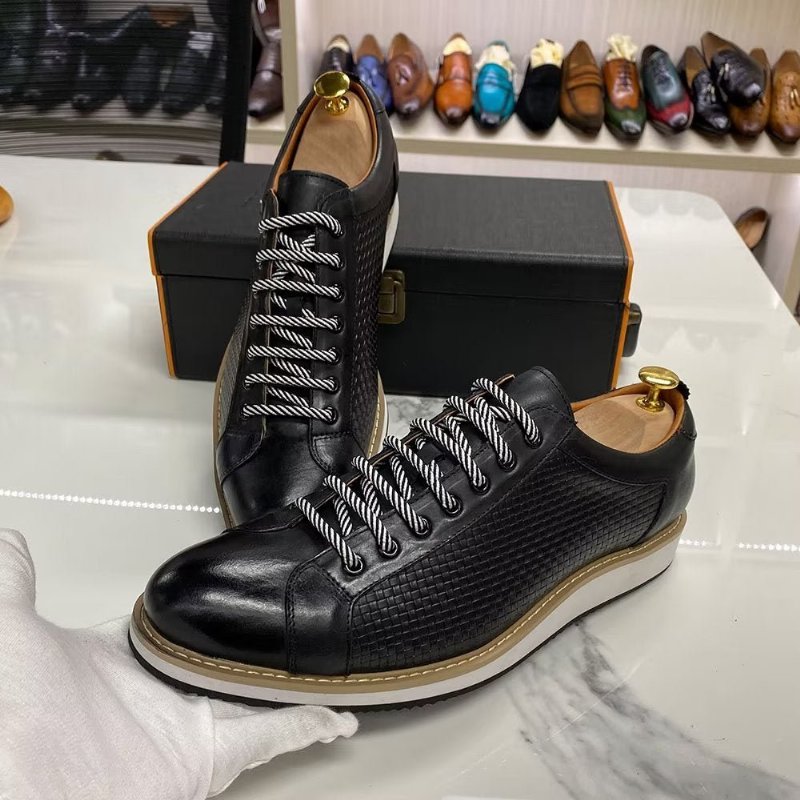 Formele Schoenen Heren Elegante Zakelijke Sneakers Met Veters Rundleer - Zwart