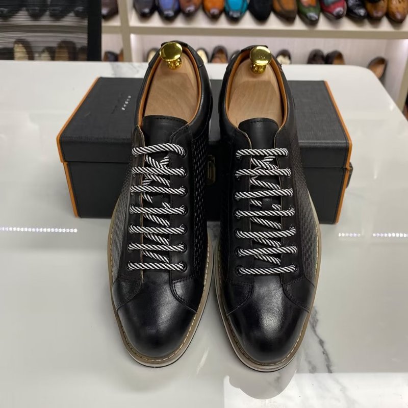 Formele Schoenen Heren Elegante Zakelijke Sneakers Met Veters Rundleer - Zwart