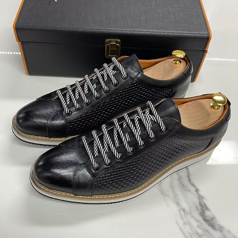 Formele Schoenen Heren Elegante Zakelijke Sneakers Met Veters Rundleer - Zwart