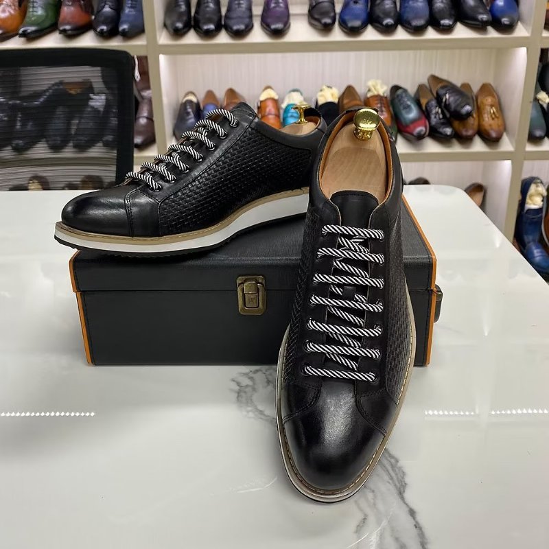 Formele Schoenen Heren Elegante Zakelijke Sneakers Met Veters Rundleer - Zwart