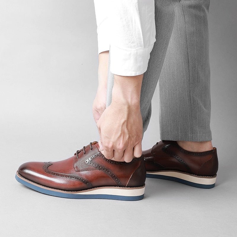 Formele Schoenen Heren Exotische Getextureerde Oxford-casual Met Vleugeltip - Koffie