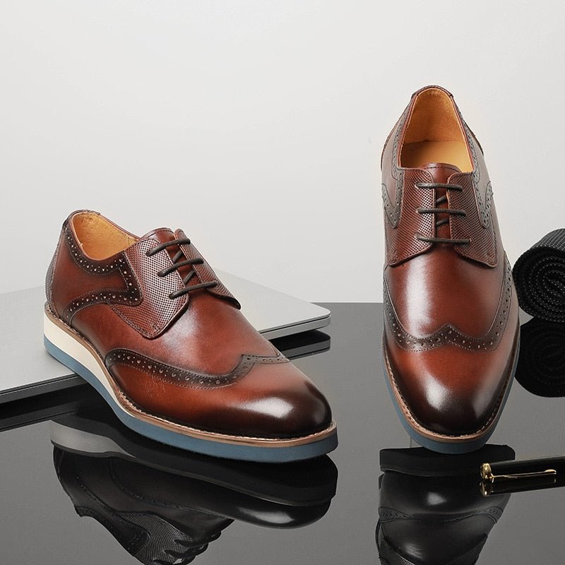 Formele Schoenen Heren Exotische Getextureerde Oxford-casual Met Vleugeltip - Koffie