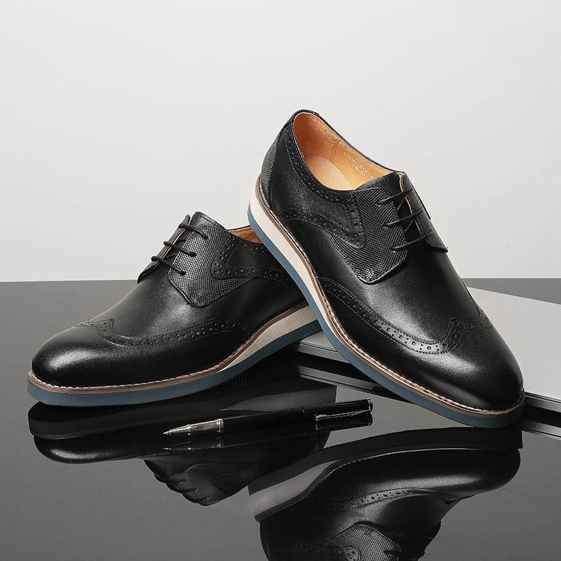 Formele Schoenen Heren Exotische Getextureerde Oxford-casual Met Vleugeltip - Zwart