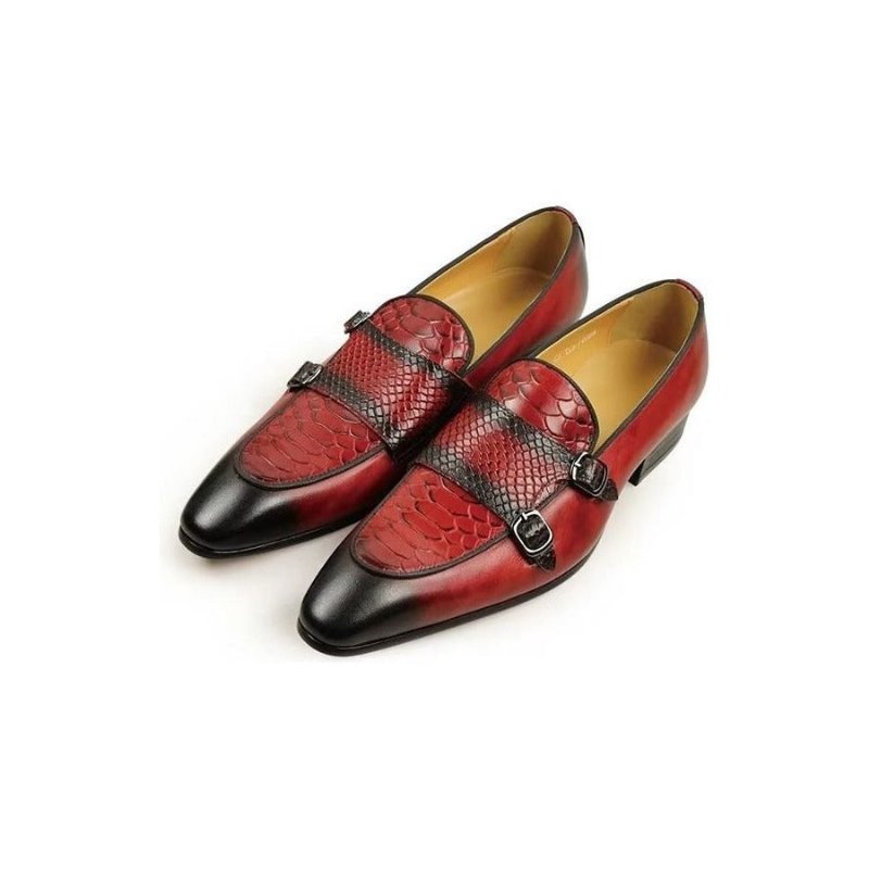 Formele Schoenen Heren Exotische Instaploafers Met Metalen Neus - Rood