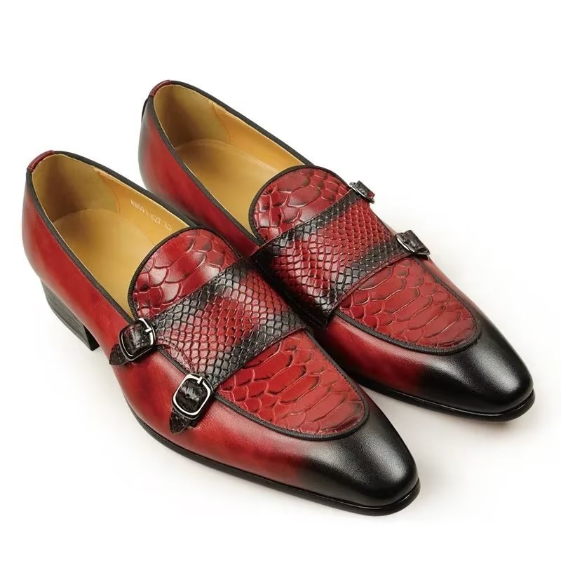 Formele Schoenen Heren Exotische Instaploafers Met Metalen Neus - Rood