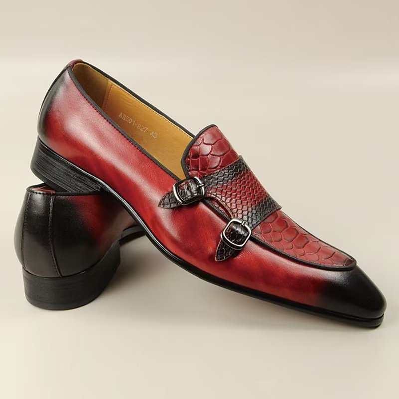 Formele Schoenen Heren Exotische Instaploafers Met Metalen Neus - Rood