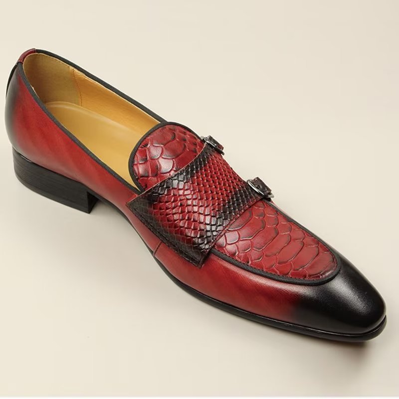 Formele Schoenen Heren Exotische Instaploafers Met Metalen Neus - Rood