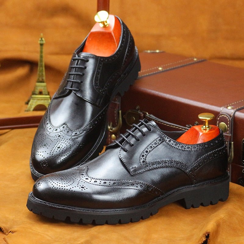 Formele Schoenen Heren Exotische Leren Brogueschoenen Met Veters - Zwart