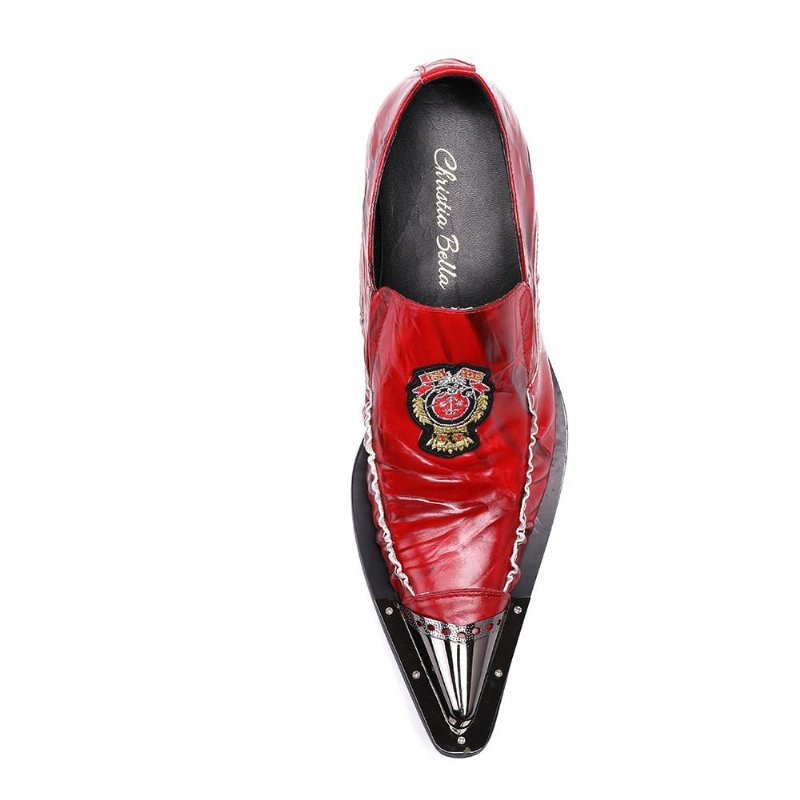 Formele Schoenen Heren Exotische Loafers Met Puntige Neus - Rood