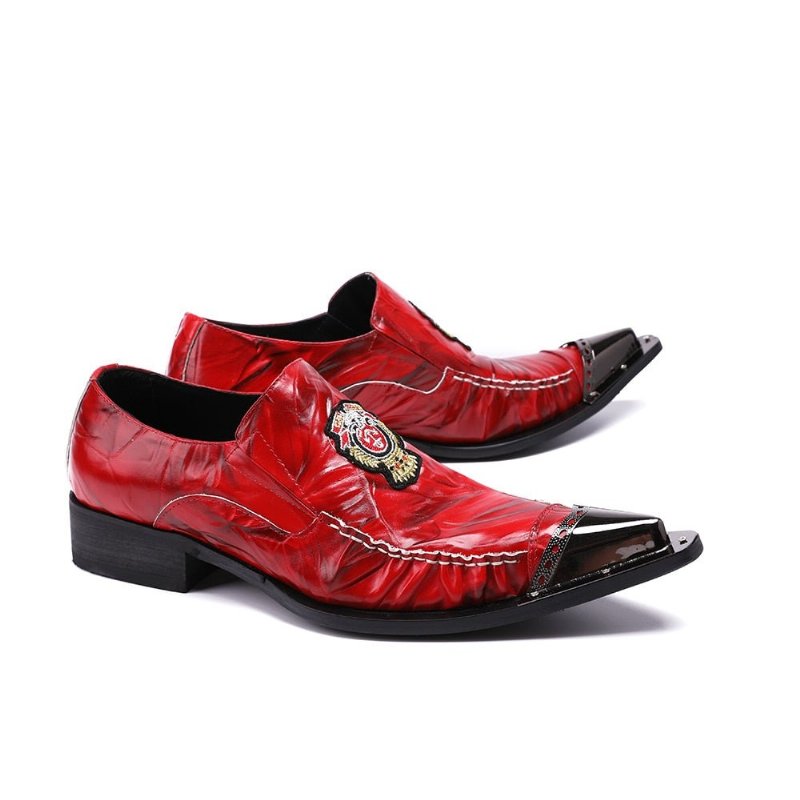 Formele Schoenen Heren Exotische Loafers Met Puntige Neus - Rood