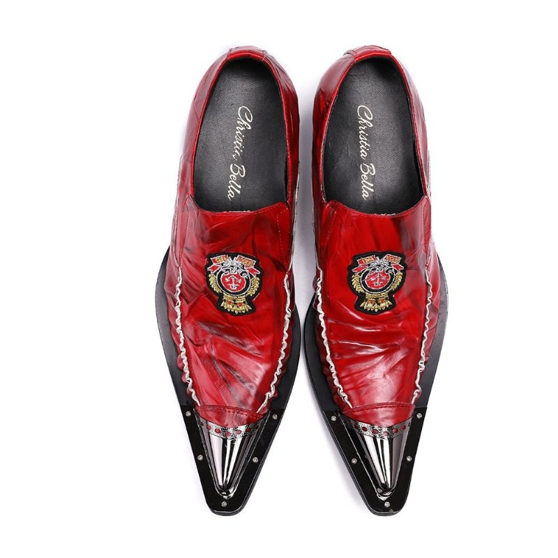 Formele Schoenen Heren Exotische Loafers Met Puntige Neus - Rood