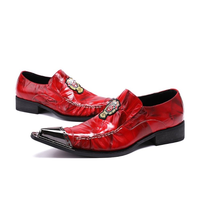 Formele Schoenen Heren Exotische Loafers Met Puntige Neus - Rood