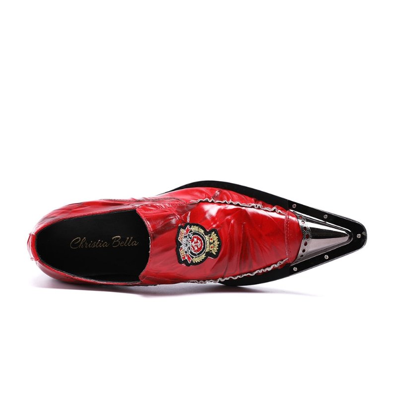 Formele Schoenen Heren Exotische Loafers Met Puntige Neus - Rood