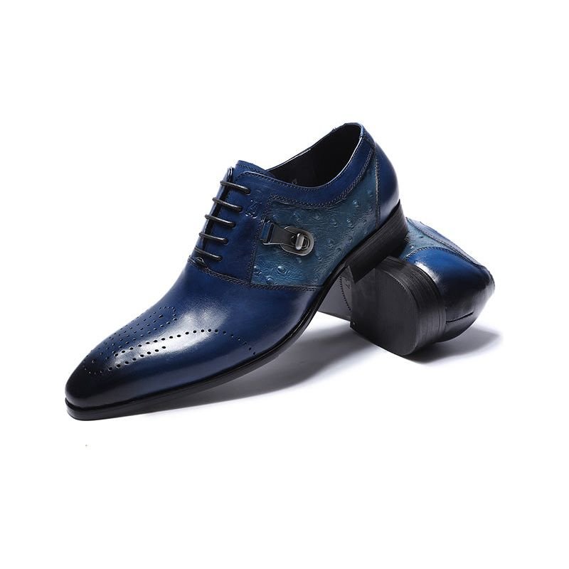 Formele Schoenen Heren Exotische Oxford-brogue-casual Met Veters - Blauw