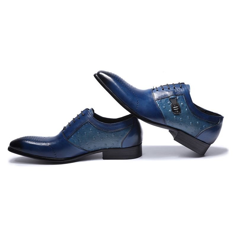 Formele Schoenen Heren Exotische Oxford-brogue-casual Met Veters - Blauw