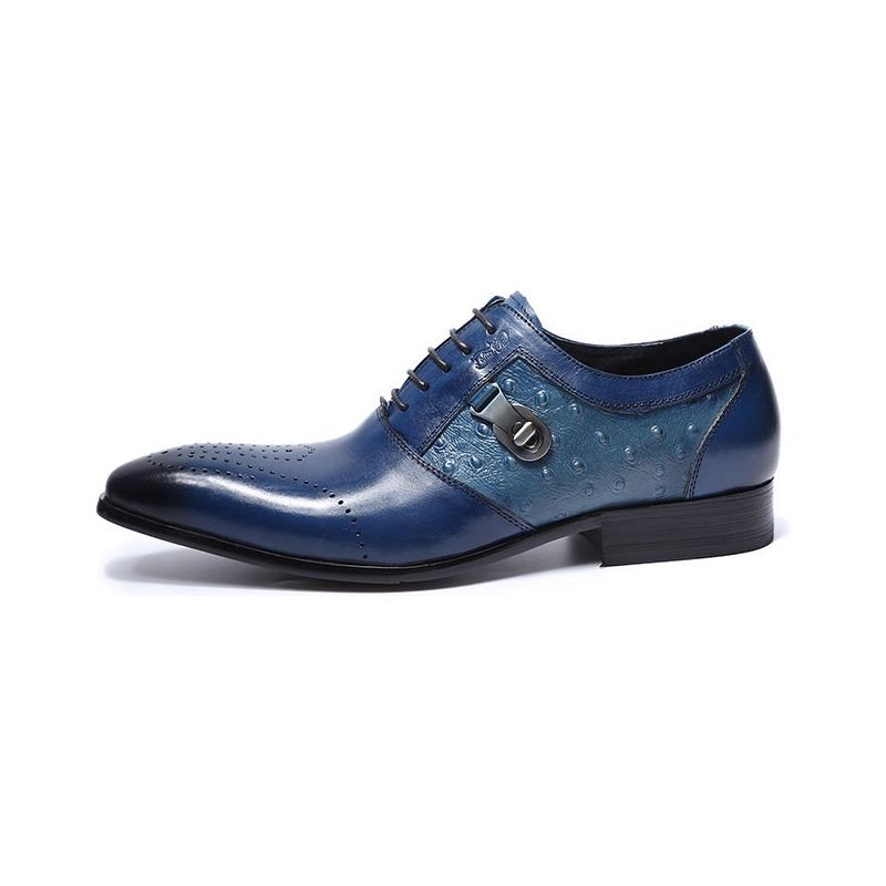 Formele Schoenen Heren Exotische Oxford-brogue-casual Met Veters - Blauw