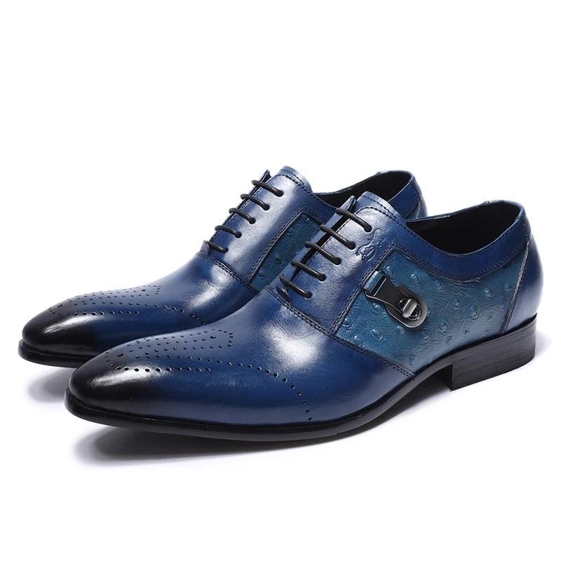 Formele Schoenen Heren Exotische Oxford-brogue-casual Met Veters - Blauw