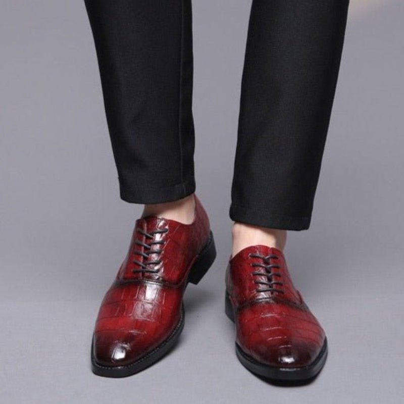 Formele Schoenen Heren Glanzende Exotische Puntige Oxfords-kledingschoenen - Rood