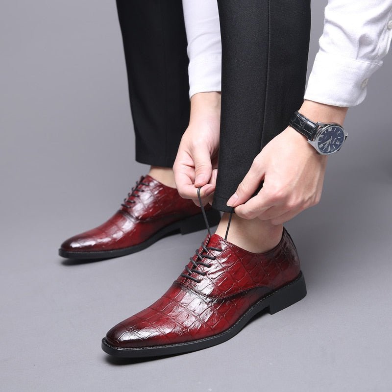 Formele Schoenen Heren Glanzende Exotische Puntige Oxfords-kledingschoenen - Rood