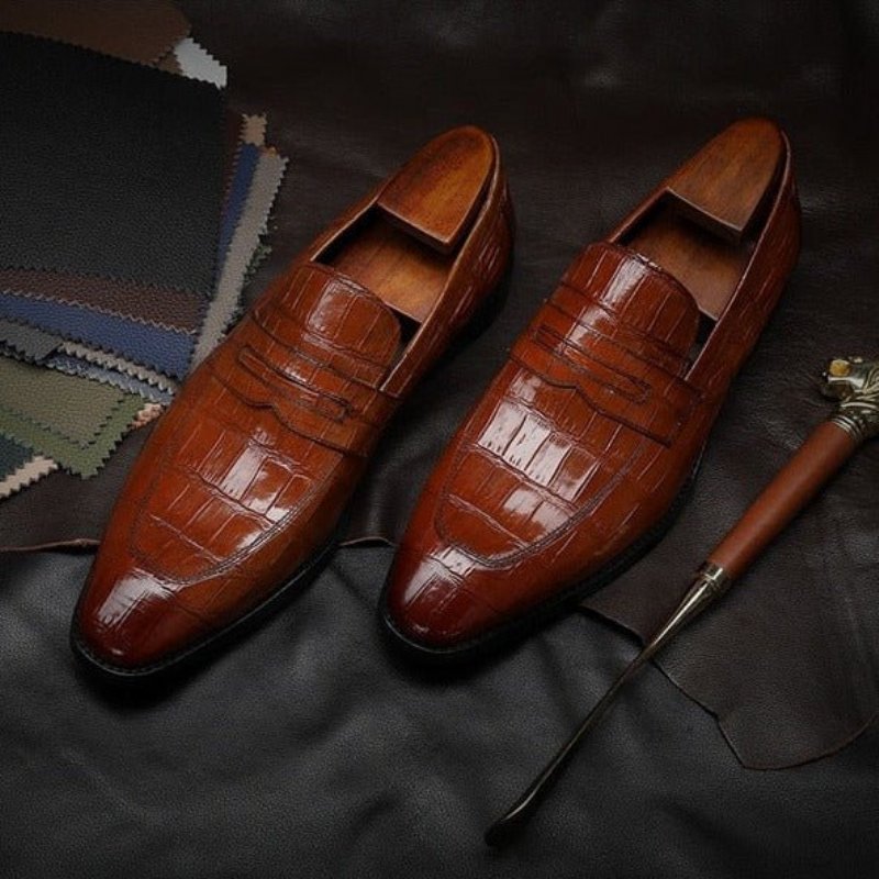 Formele Schoenen Heren Instapperbrogueschoenen Met Exotische Textuur - Koffie