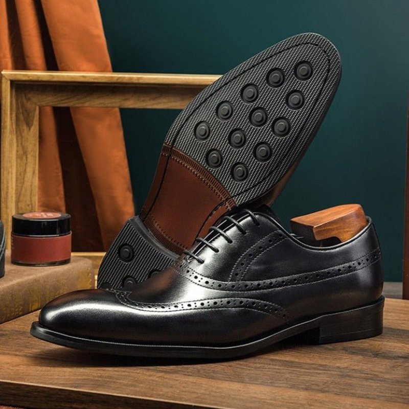 Formele Schoenen Heren Koe Lederen Brogue Veterschoenen - Zwart