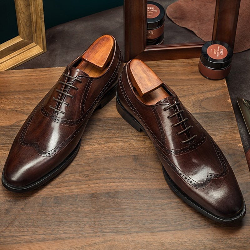 Formele Schoenen Heren Koe Lederen Brogue Veterschoenen - Koffie