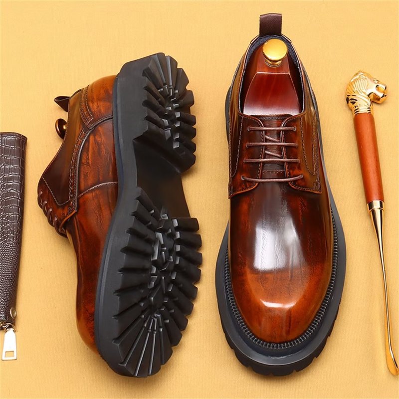 Formele Schoenen Heren Koeienhuid Elegantie Veterschoenen Luxe Nette - Bruin