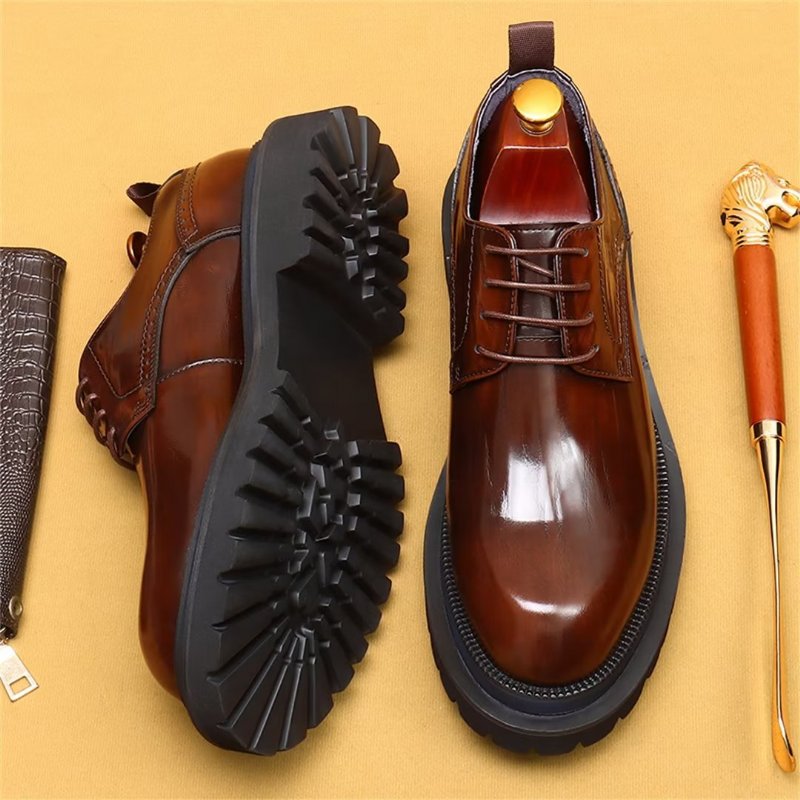 Formele Schoenen Heren Koeienhuid Elegantie Veterschoenen Luxe Nette - Bruin