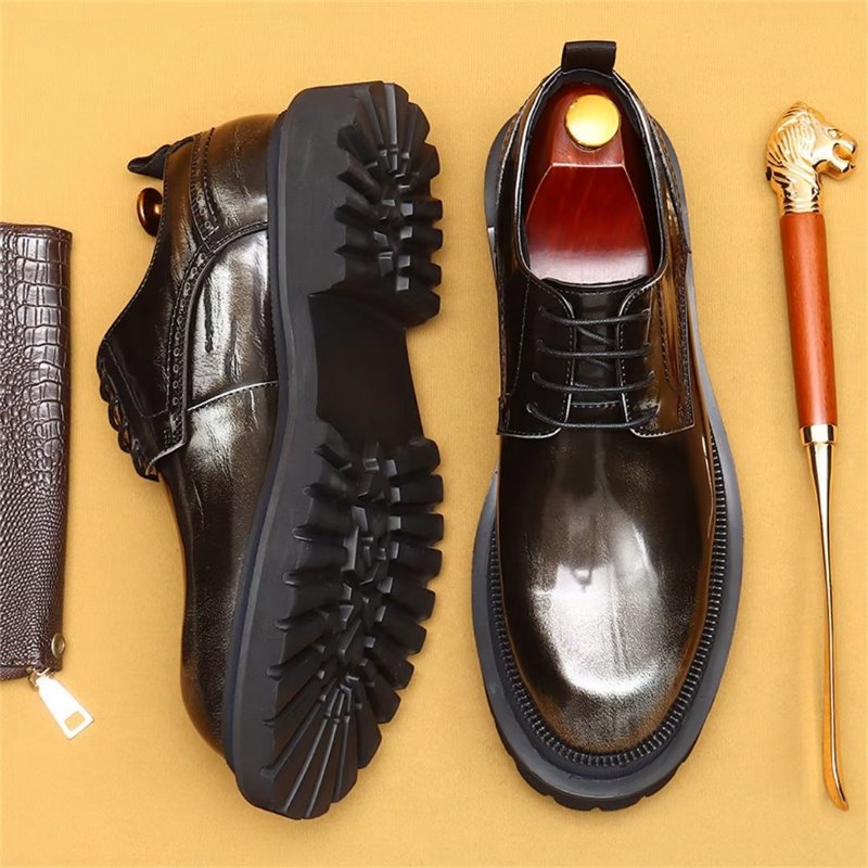 Formele Schoenen Heren Koeienhuid Elegantie Veterschoenen Luxe Nette - Koffie