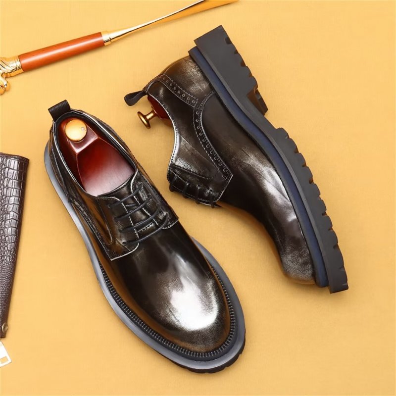 Formele Schoenen Heren Koeienhuid Elegantie Veterschoenen Luxe Nette - Koffie