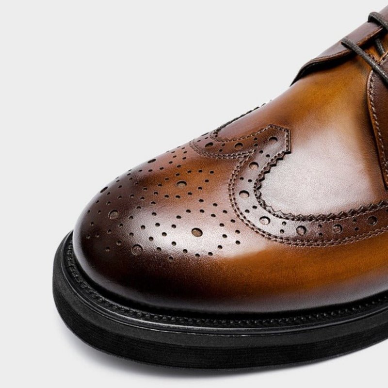 Formele Schoenen Heren Lederen Brogues Met Veters - Bruin