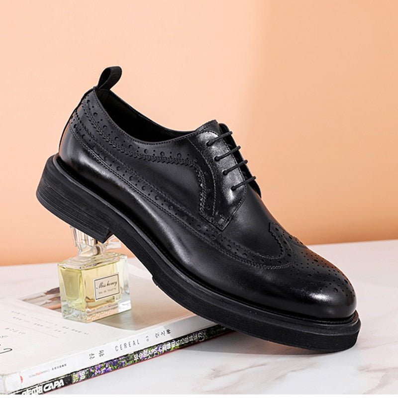 Formele Schoenen Heren Lederen Brogues Met Veters - Zwart