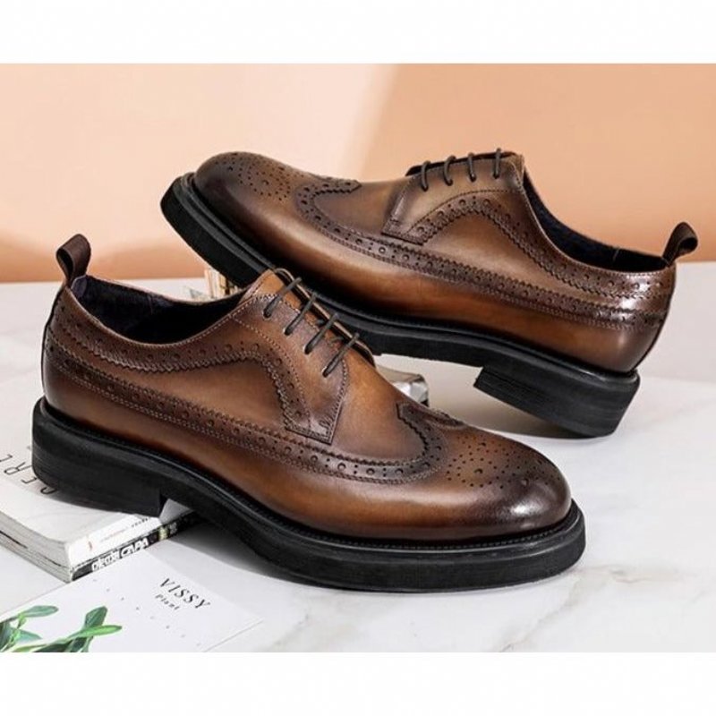 Formele Schoenen Heren Lederen Brogues Met Veters - Bruin