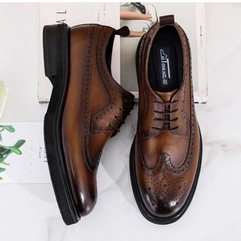 Formele Schoenen Heren Lederen Brogues Met Veters - Bruin