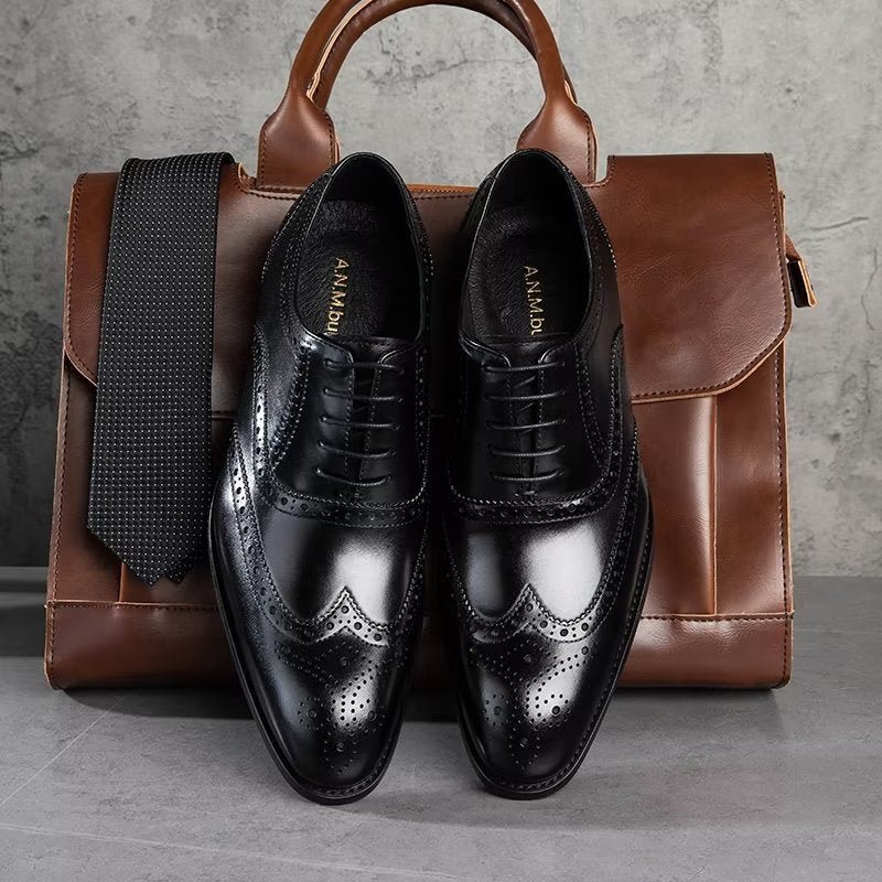 Formele Schoenen Heren Leren Brogues Met Veters - Zwart