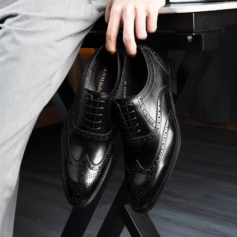 Formele Schoenen Heren Leren Brogues Met Veters - Zwart