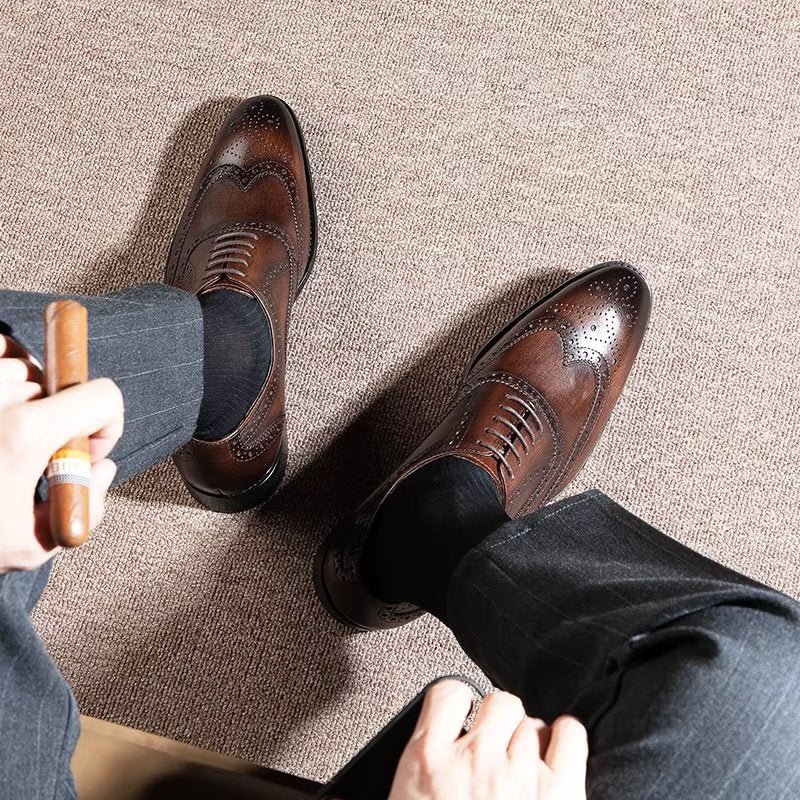 Formele Schoenen Heren Leren Brogues Met Veters - Koffie