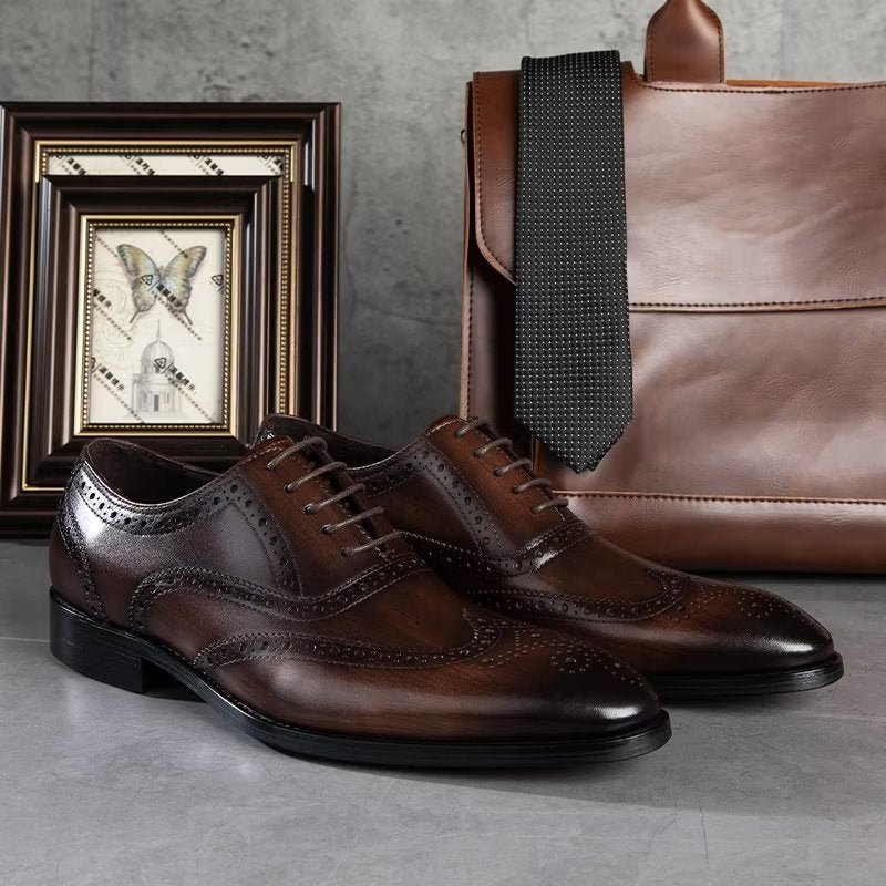 Formele Schoenen Heren Leren Brogues Met Veters - Koffie