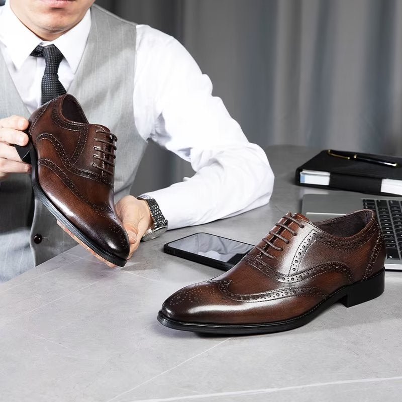 Formele Schoenen Heren Leren Brogues Met Veters - Koffie