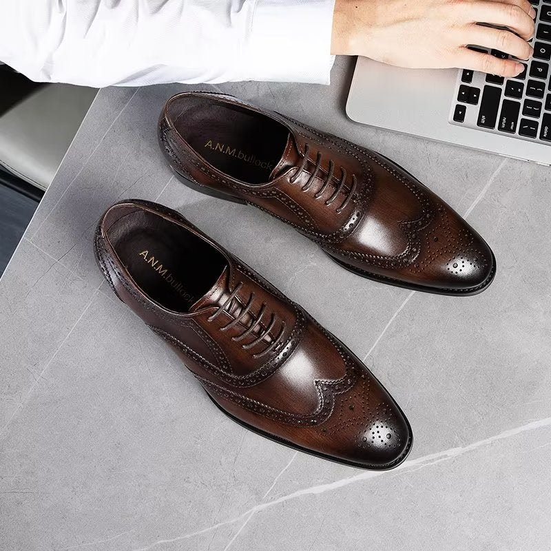 Formele Schoenen Heren Leren Brogues Met Veters - Koffie