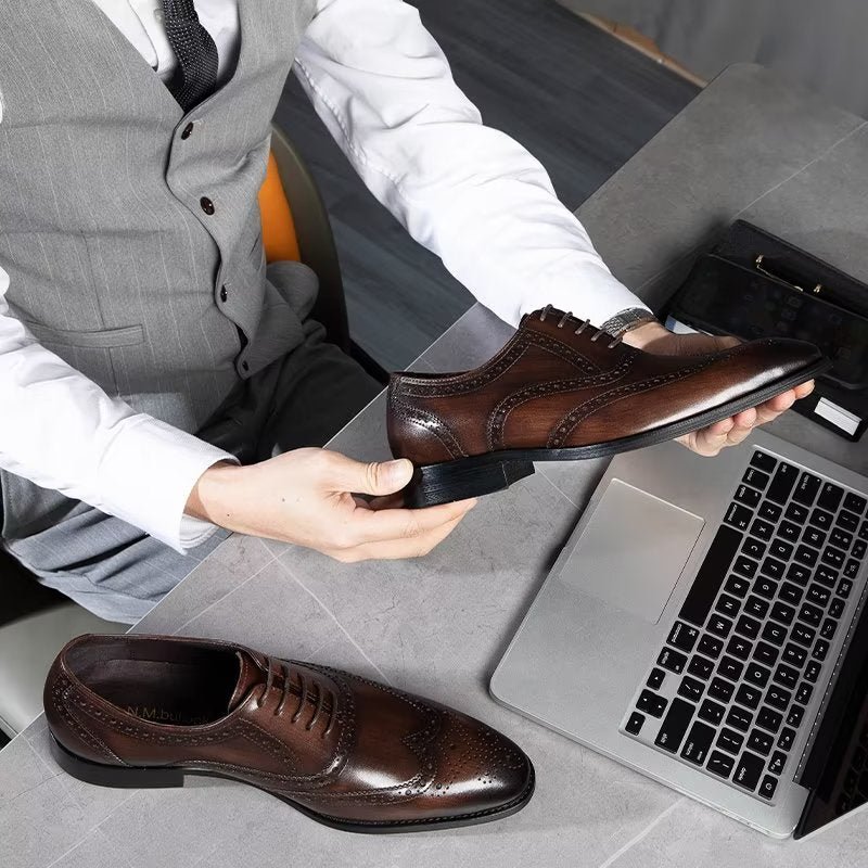 Formele Schoenen Heren Leren Brogues Met Veters - Koffie