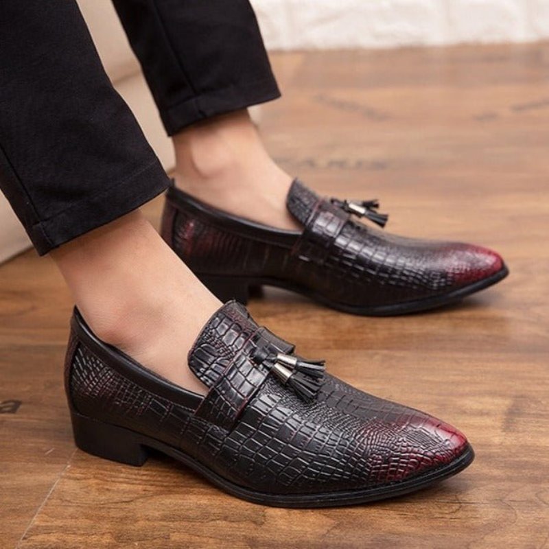 Formele Schoenen Heren Leren Chique Zakelijke Loafers - Rood