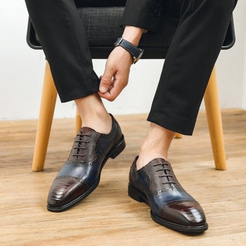 Formele Schoenen Heren Leren Oxford-schoenen Met Puntige Neus - Blauw