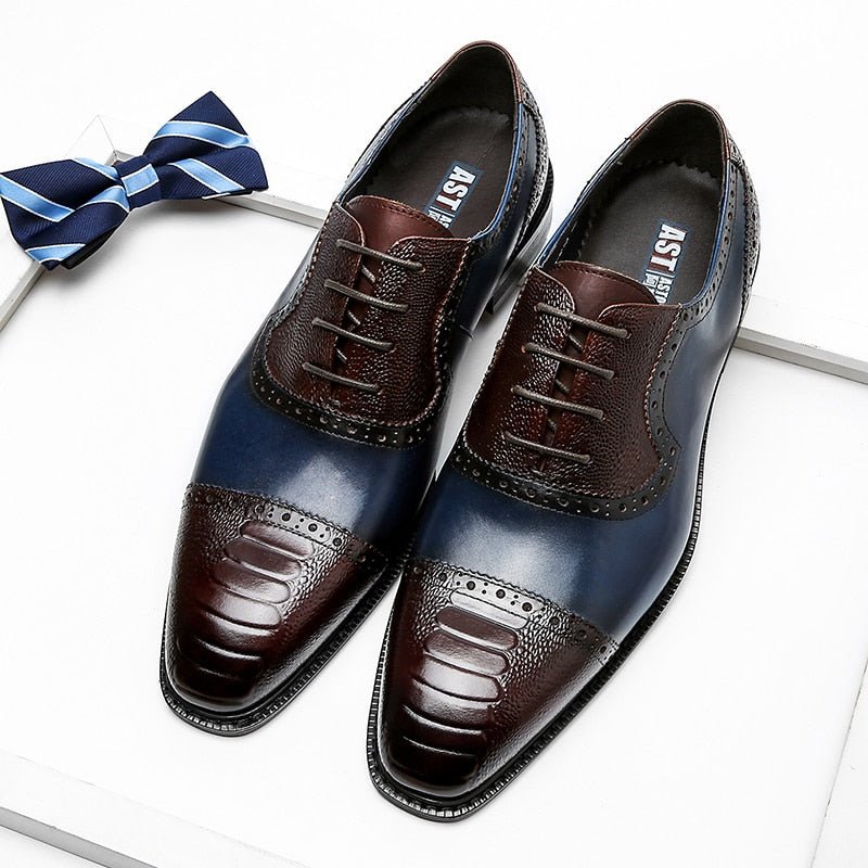 Formele Schoenen Heren Leren Oxford-schoenen Met Puntige Neus - Blauw