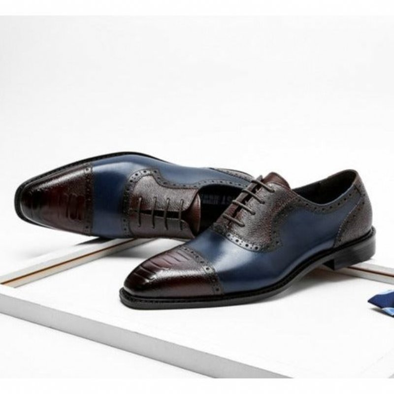 Formele Schoenen Heren Leren Oxford-schoenen Met Puntige Neus - Blauw