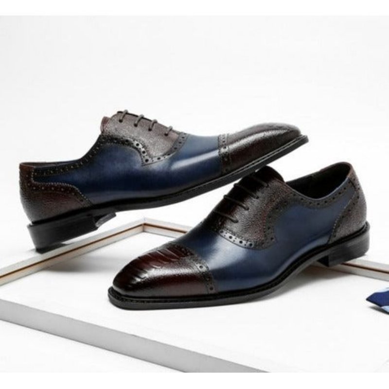 Formele Schoenen Heren Leren Oxford-schoenen Met Puntige Neus - Blauw