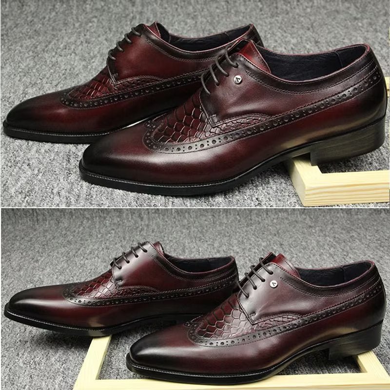 Formele Schoenen Heren Luxe Croccarve-schoenen Met Puntige Neus - Rood