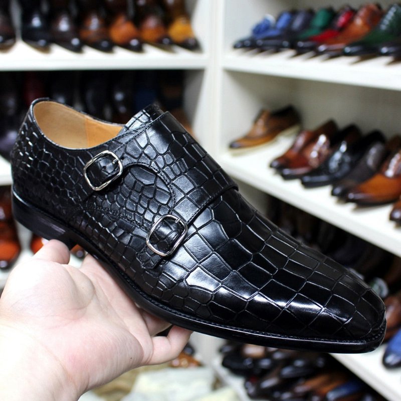 Formele Schoenen Heren Luxe Crocstride-schoenen Met Vierkante Neus Monniksband - Zwart