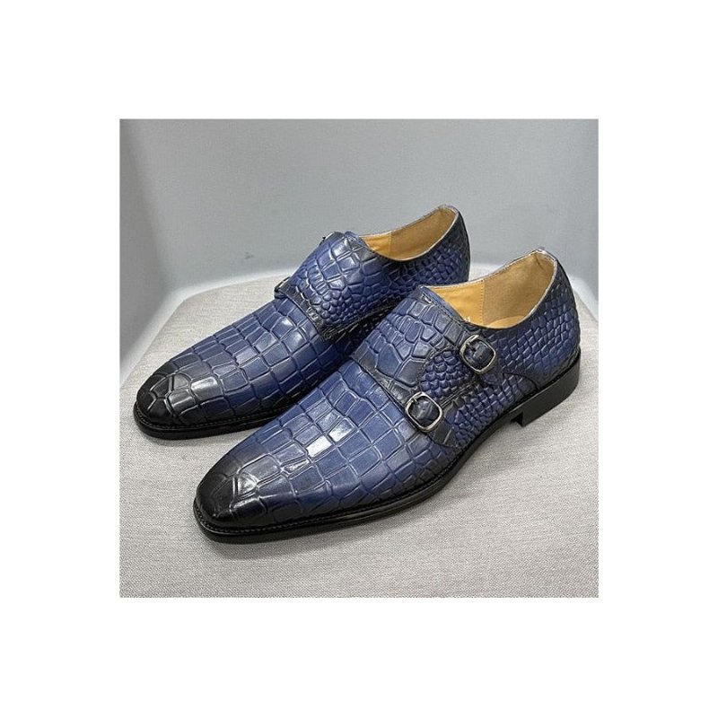 Formele Schoenen Heren Luxe Crocstride-schoenen Met Vierkante Neus Monniksband - Blauw